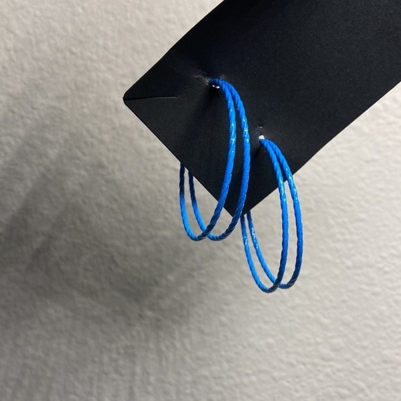My Style Blue Double Hoop Etched Circle Loop Earrings Size 2
